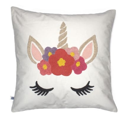 Cute Unicorn Embroidered Cushion Cover - 16" x 16"