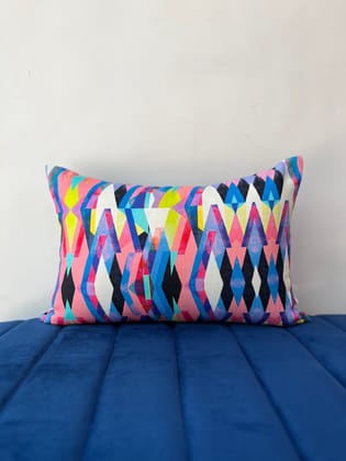 Reflecting Pattern Printed Cotton Canvas Multicolour Lumbar Cushion Cover Size 12"x18"