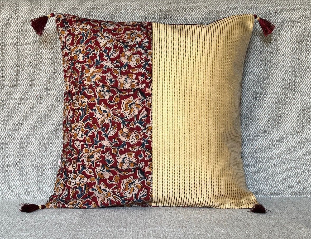 Kalamkari Mix N Match Maroon & Beige Colour Cushion Cover Size 16"x16"