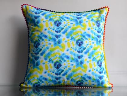 Tie Dye Pattern Neon Yellow & Blue Colours Cotton Cushion Cover Size - 16"x16"