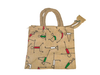 Jute small bag with yoga design