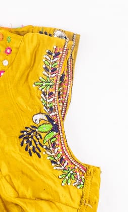  Sleeveless Embroidered Blouse in Mustard Yellow