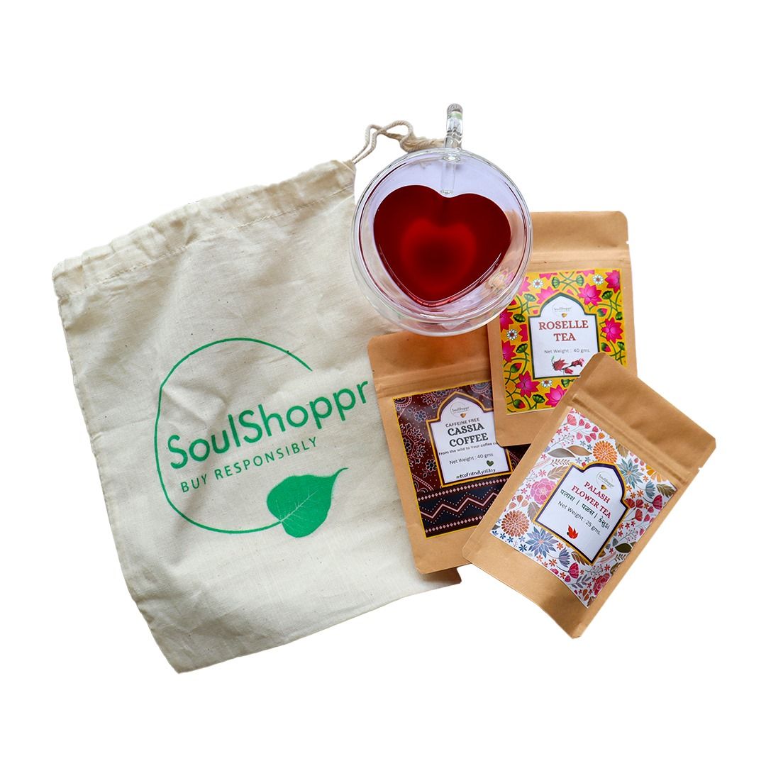 Forest Blends – Wellness Teas Gift Box , Festive Diwali Hamper of Three Unique Beverages and a Borosilicate Cup - Heart Shape