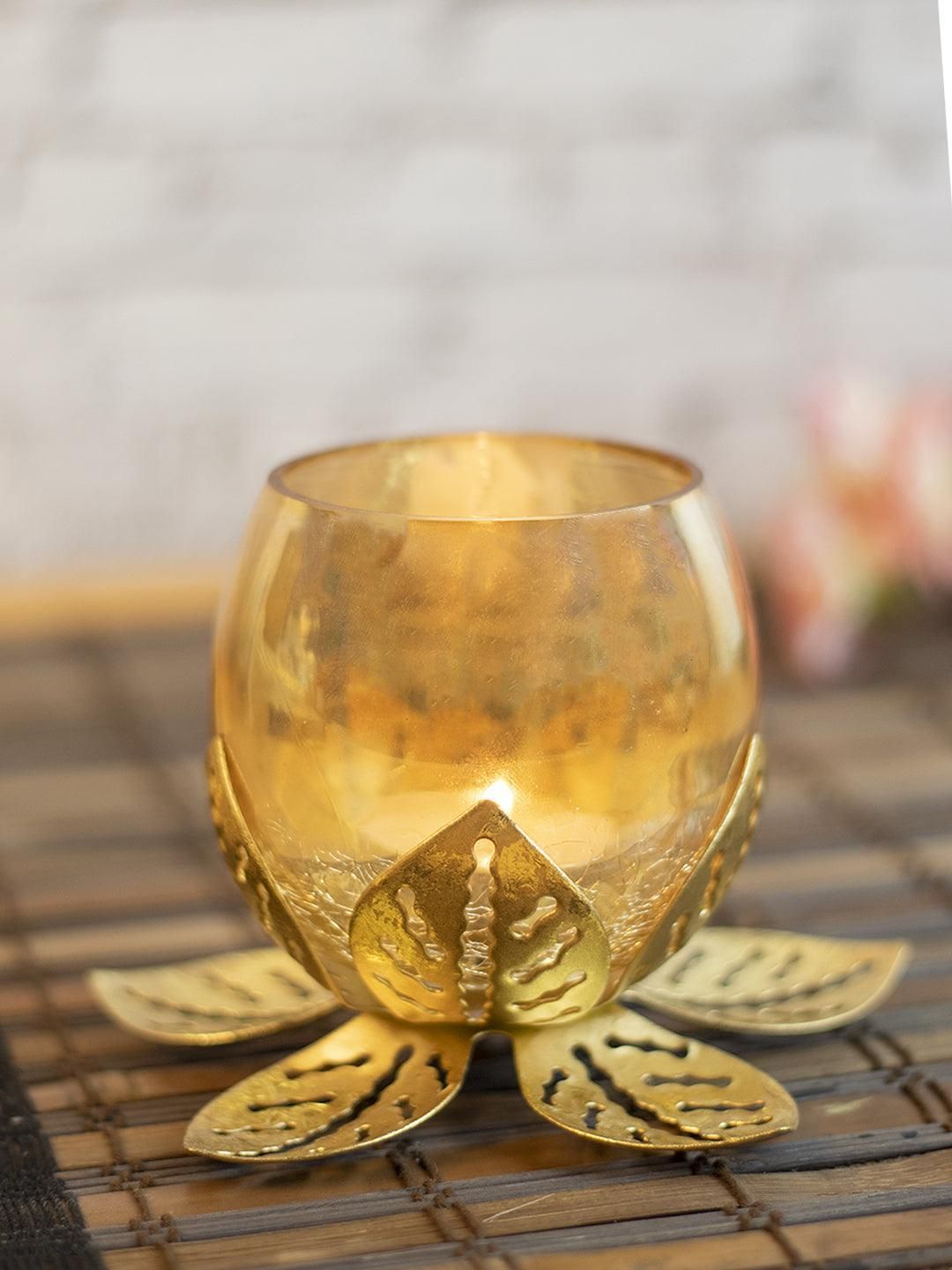 Golden Lotus Tea Light Holder