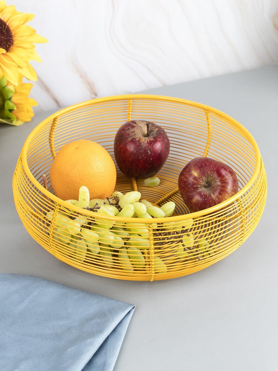 Market99 Metal Wire Countertop Fruit Bowl, Basket Holder Stand, For Home & Kitchen, Yellow Colour, Iron