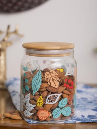 Borosilicate Glass Jar - 650Ml, Leaf Prints