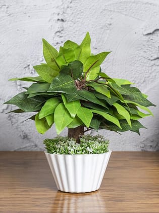 Ciliated Leaves Artificial Flower Vase For Home Décor