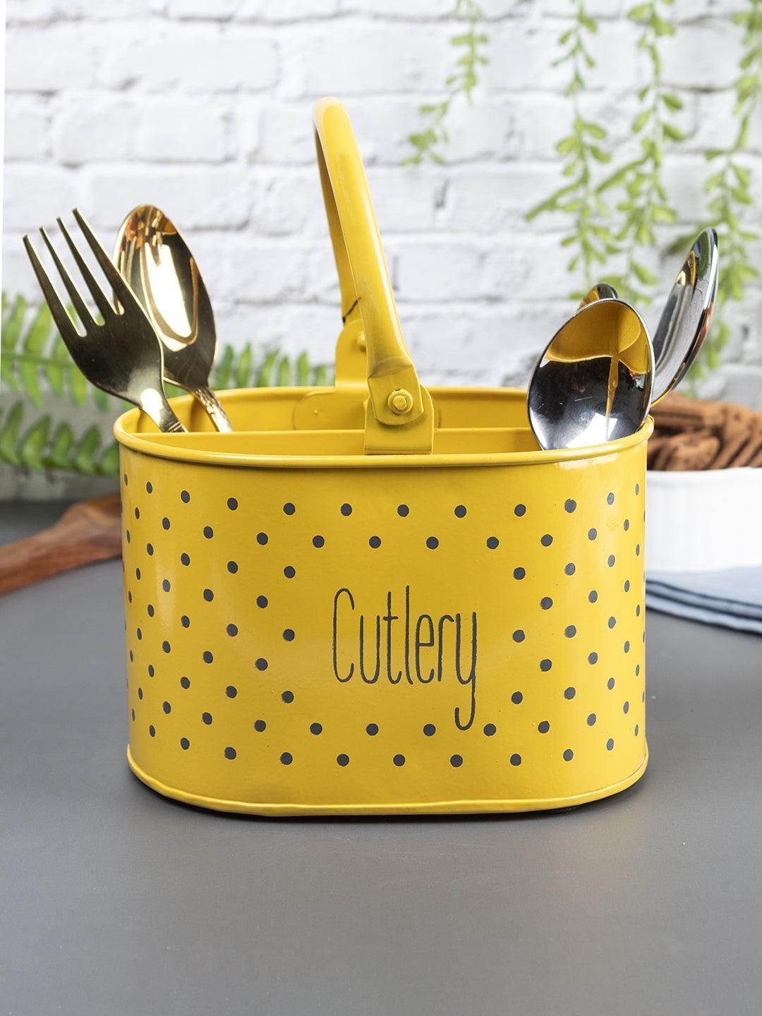 Polka Dot Cutlery Holder - Yellow