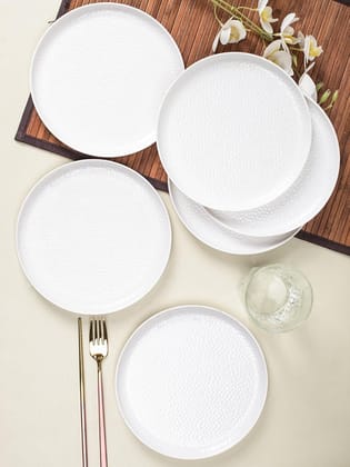 Market99 Hammered Melamine Tableware White Glossy Finish Full Plates for Dining Table (Set Of 6, White)