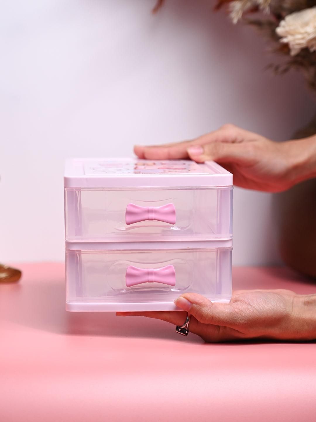 Double Layer Table Drawer Organizer, Pink, Plastic