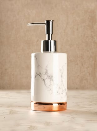 Market99 Handcrafted Dispenser, Rust Proof Chrome Finish Pump, for Dish Soap, Hand Sanitizer, & Liquid Soap, White, Ceramic, 230 mL