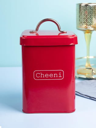 Market99 Cheeni Jar, Kitchen Decorative, Countertop Metal Storage Jar, Red, Mild Steel