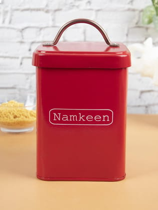 Market99 Namkeen Jar, Kitchen Decorative, Countertop Metal Storage Jar, Red, Mild Steel