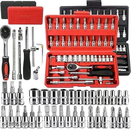  45-Piece Universal Socket Set with Ratchet and Extension Bar