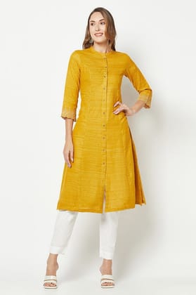 Mustard Khaadi Embroidered Kurta