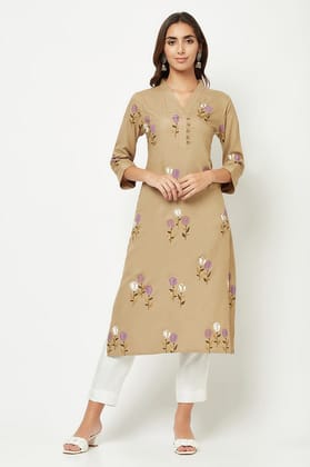 Brown Floral Printed Kurta