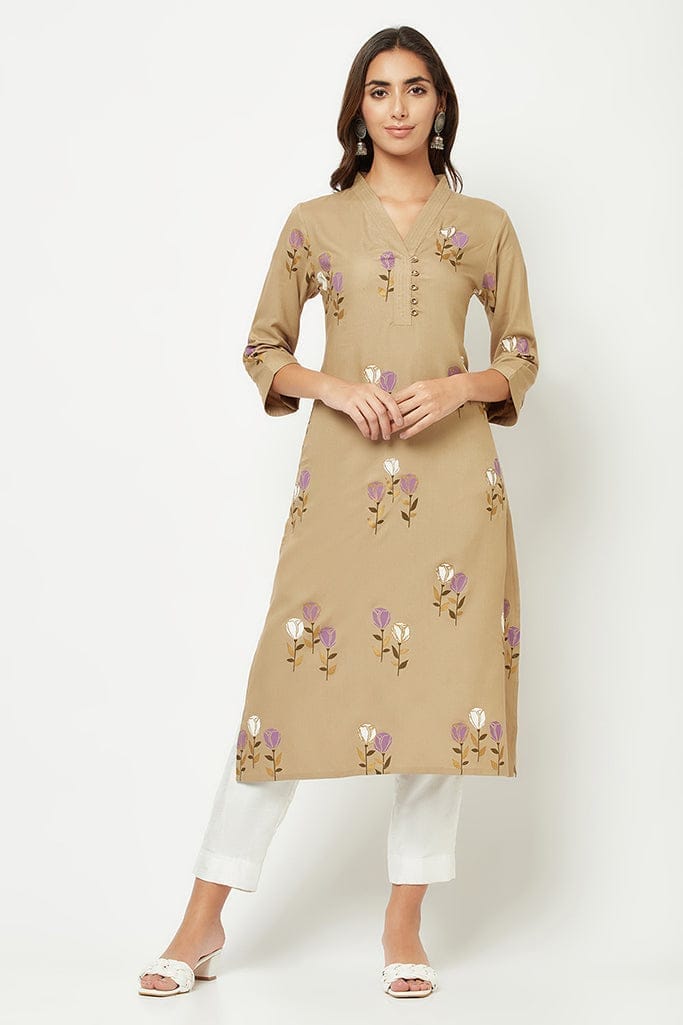 Brown Floral Printed Kurta