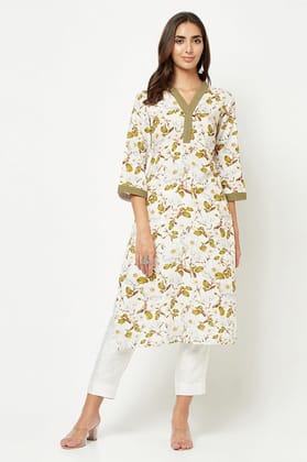 Green And White Floral Kurta