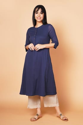 Barara Navy Blue Solid A-line Kurta