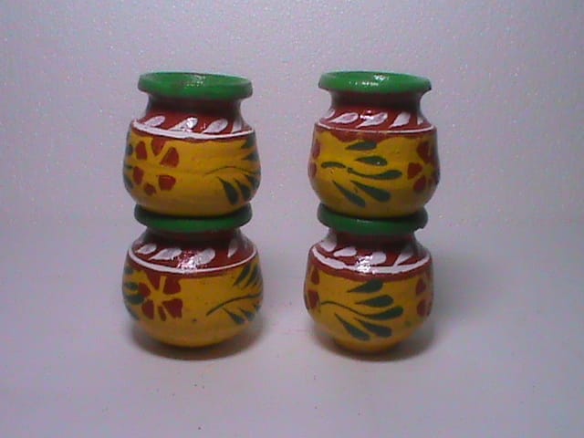 Clay Set of 2 Handmade Decorative Flower Painted Earthen Pots