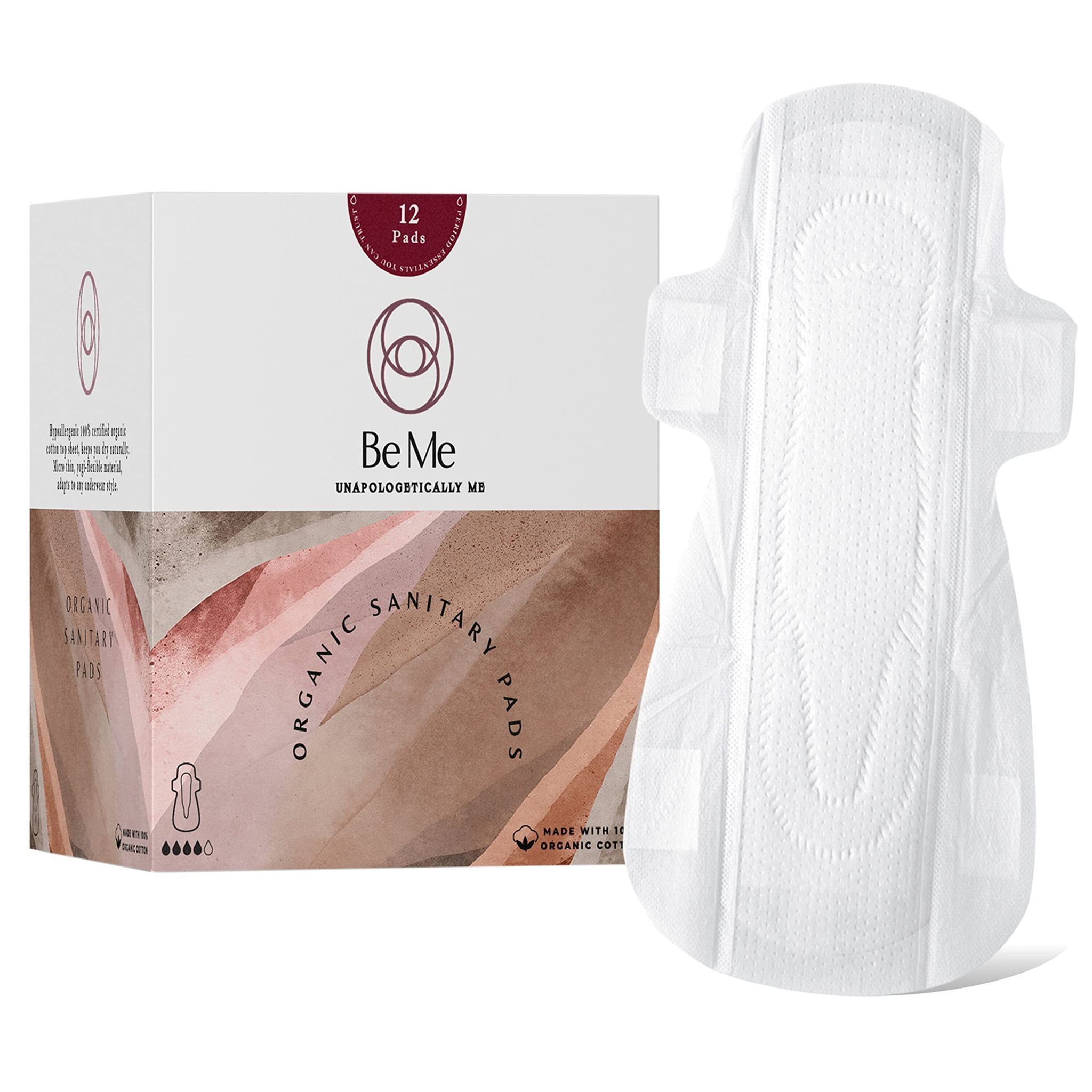 Be Me - 12 Sanitary Pads For Women, Rash Free, Ultra-Thin, Leak Proof, Biodegradable, Certified Napkins, EXTRA LARGE for Heavy Flow (Pack of 12) With Brown Disposable Pouch