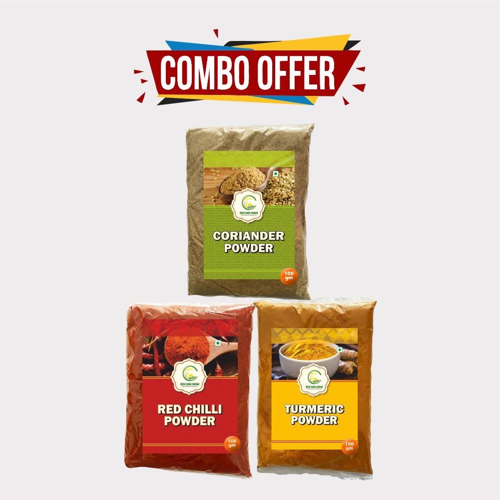 Combo Pack of Red Chilli,Turmeric & Coriander Powder