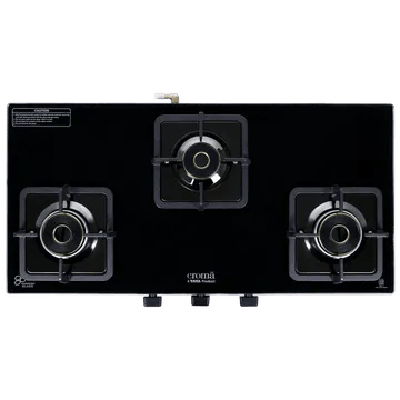 Croma AG1412 Toughened Glass Top 3 Burner Gas Stove (HF Coated, Black)