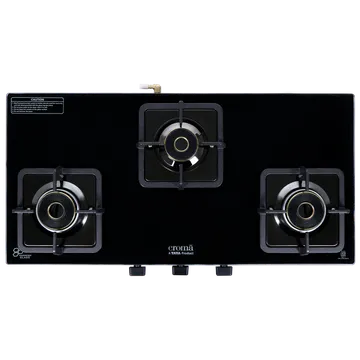 Croma AG1412 Toughened Glass Top 3 Burner Gas Stove (HF Coated, Black)