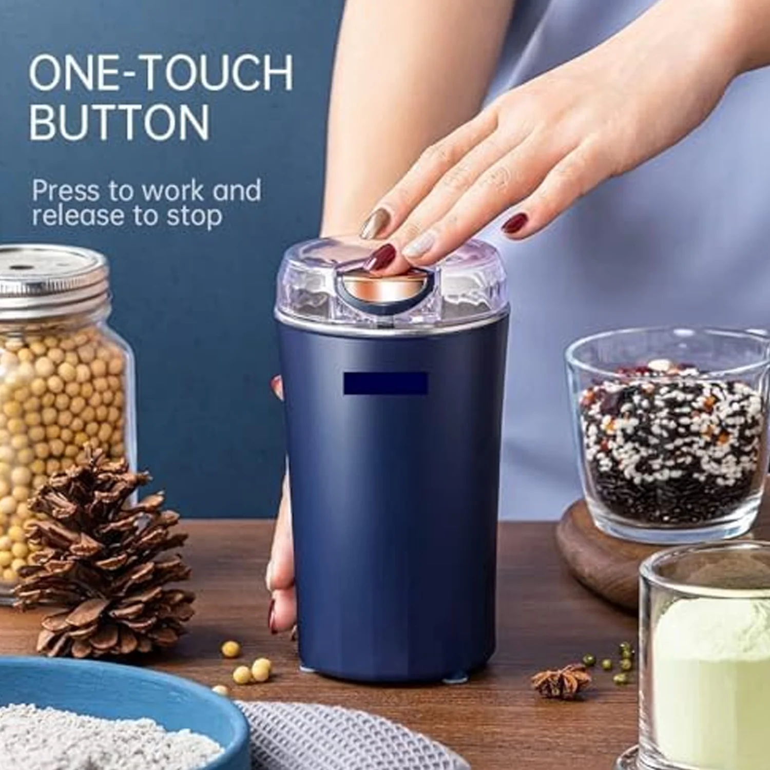 Protable Electric 44or Grinding Dry Herbs, Coffee, Stainless Steel Herbs Spices Nuts Grain Coffee Grinder for Home