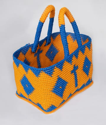  Tote bag with blue and orange crochet pattern