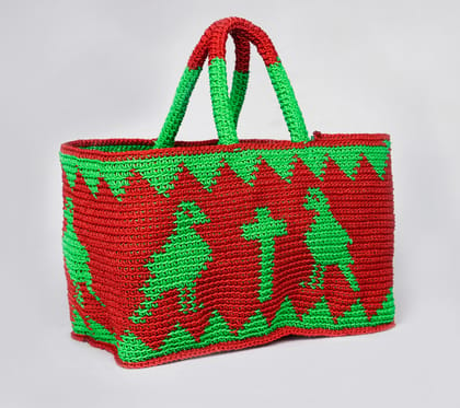  Handmade Crochet Tote Bag with Red and Green Geometric Pattern