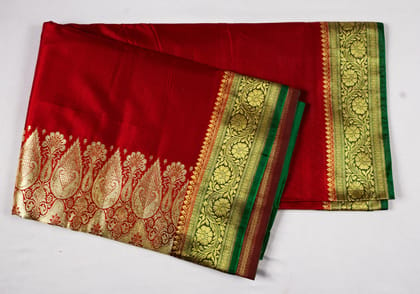  Red and gold zari work paithani silk saree