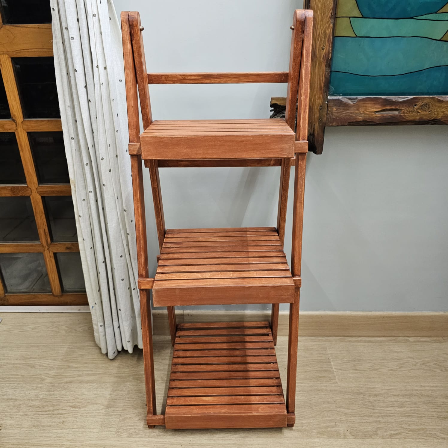 BARISH - Multi-Purpose Floor Standing Stand (Medium) | Sturdy & Spacious | Handcrafted with Rubberwood | Wooden Multipurpose Book Storage Display Organizer Rack