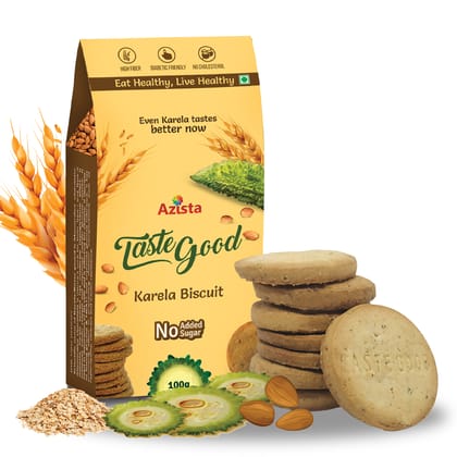 Taste Good Karela Biscuits High-Fiber, Sugar-Free, Cholesterol Free, Diabetic-Friendly Healthy Digestive Snacks - 800 GM (Pack of 8)