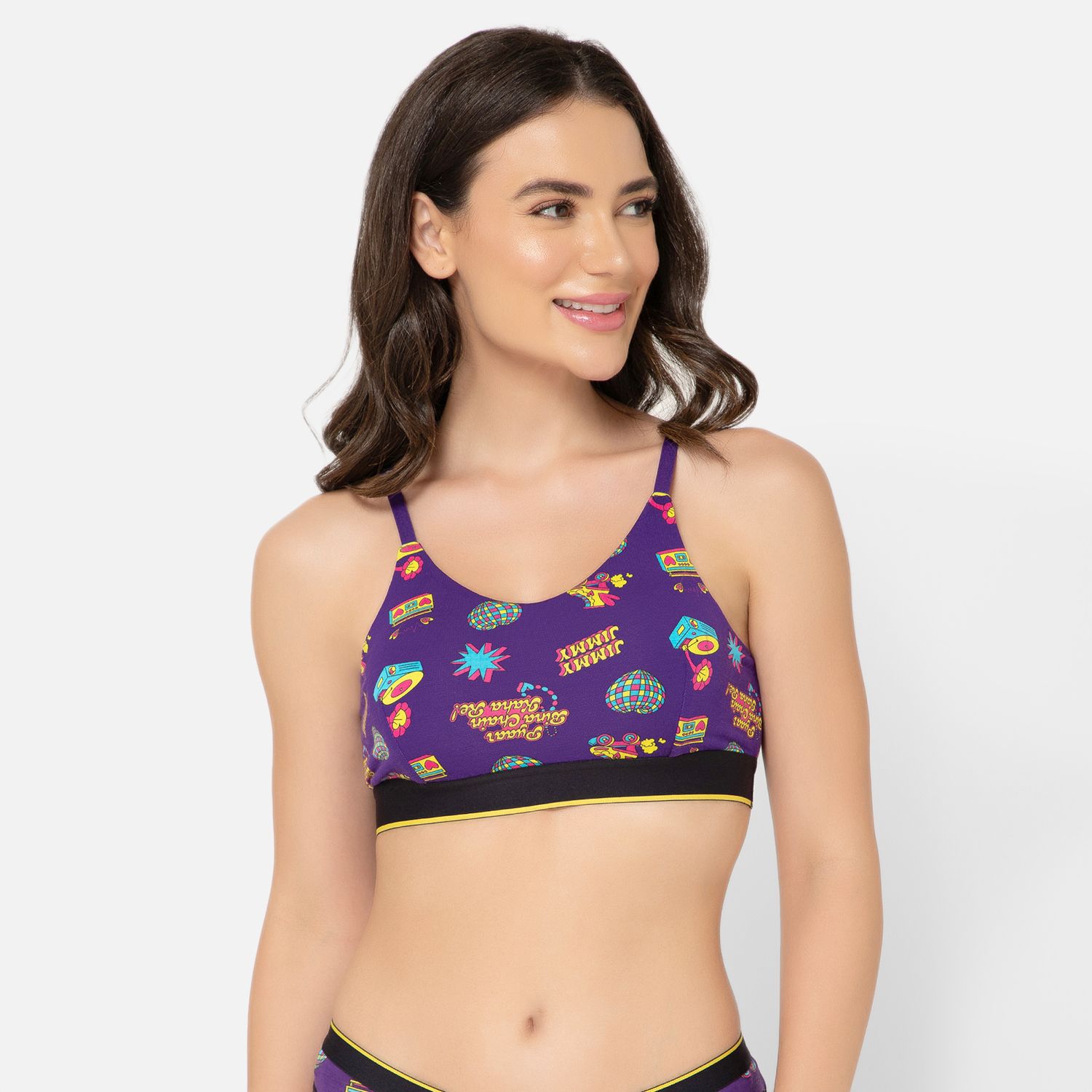 Bummer Women's Wirefree Non Padded Printed Bralette | Full Coverage Bra with Adjustable Straps - Stereo Heart