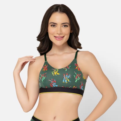 Bummer Women's Wirefree Non Padded Printed Bralette | Full Coverage Bra with Adjustable Straps - Disco82