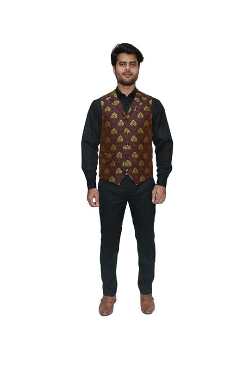 Adam In Style - Luxe Jacquard Nehru Vest Coat/Party/Engagement Wear/Polyester Fabric/Size XS To XXXL