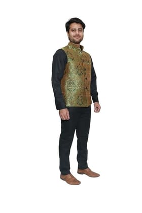 Adam In Style - Luxe Jacquard Nehru Vest Coat/Party Wear/Wedding/Wear/Polyester Fabric/Size XS To XXXL