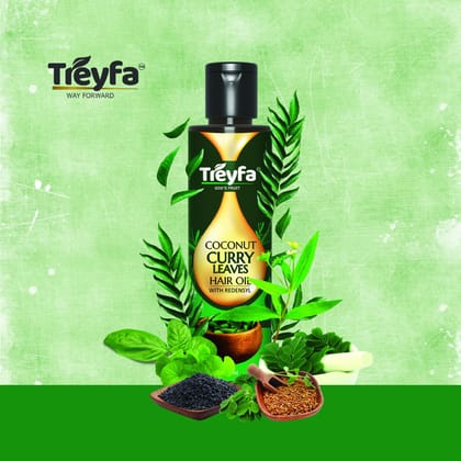 Treyfa Coconut curry leaves hair oil for hair strengthening, hair growth, and naturally black hair