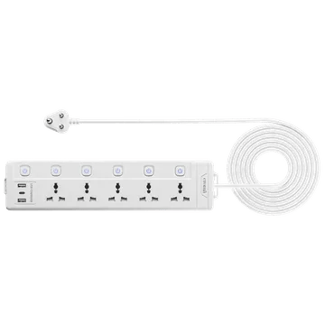 Croma 6 Amps 5 Sockets Surge Protector (2 Meters, Child Safety Shutters,White)