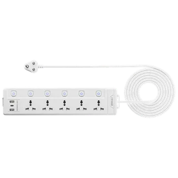 Croma 6 Amps 5 Sockets Surge Protector (2 Meters, Child Safety Shutters,White)