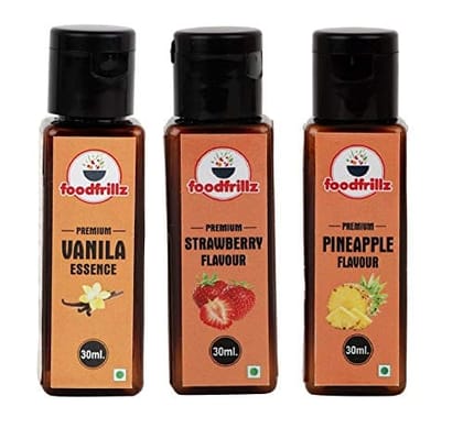 foodfrillz Vanilla, Strawberry & Pineapple Food Essence for cake,Cookies,Ice Creams,Sweets, Pack of 3