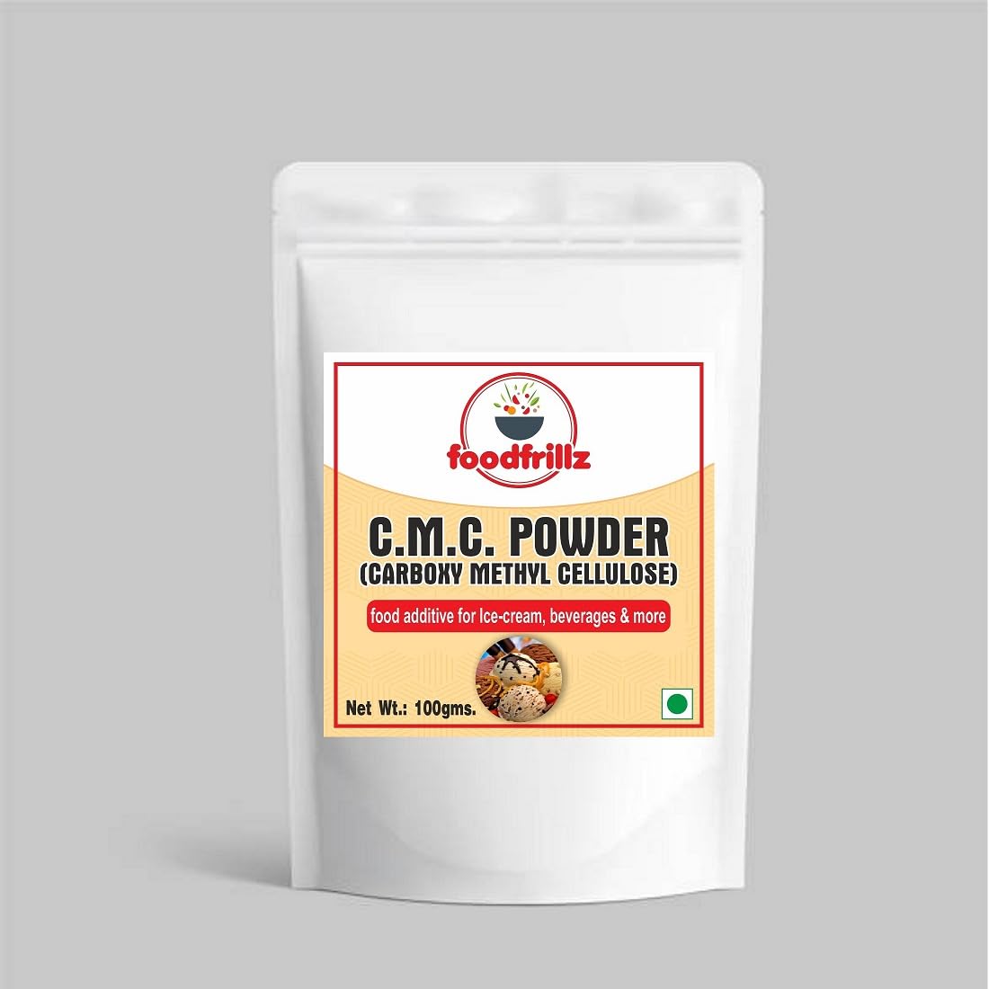 foodfrillz CMC Carboxy Methyl Cellulose Powder | Raising Ingredient Powder | Food Grade | Soft, Smooth and Creamy | Instant Cake Premixes, Ice Creams - 100 g