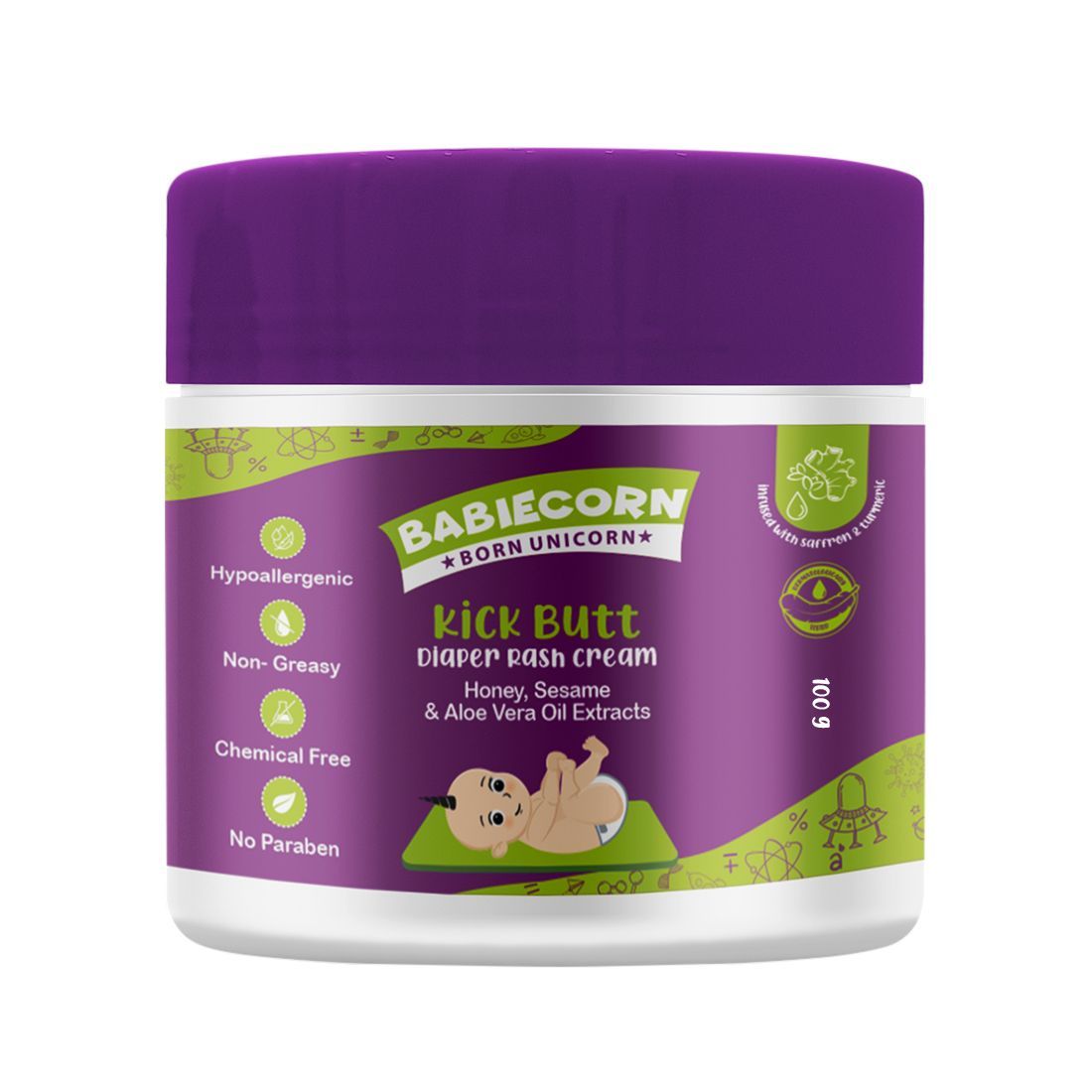 BABIECORN Kick Butt Diaper Rash Cream With Honey Sesame and Aloe Vera Oil Extracts (100 g)