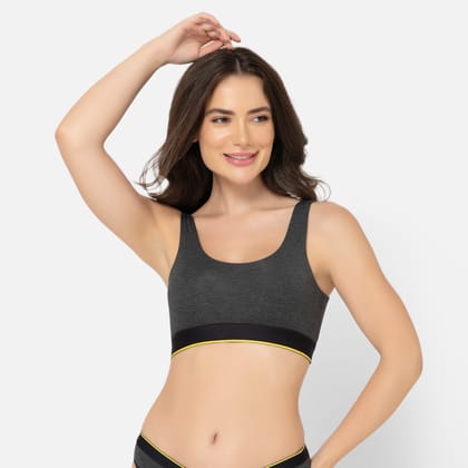 Bummer Women's Proactive Wireless Non Padded Sports Bra | Micro Modal Anti Bacterial & Full Coverage - Charcoal Melange