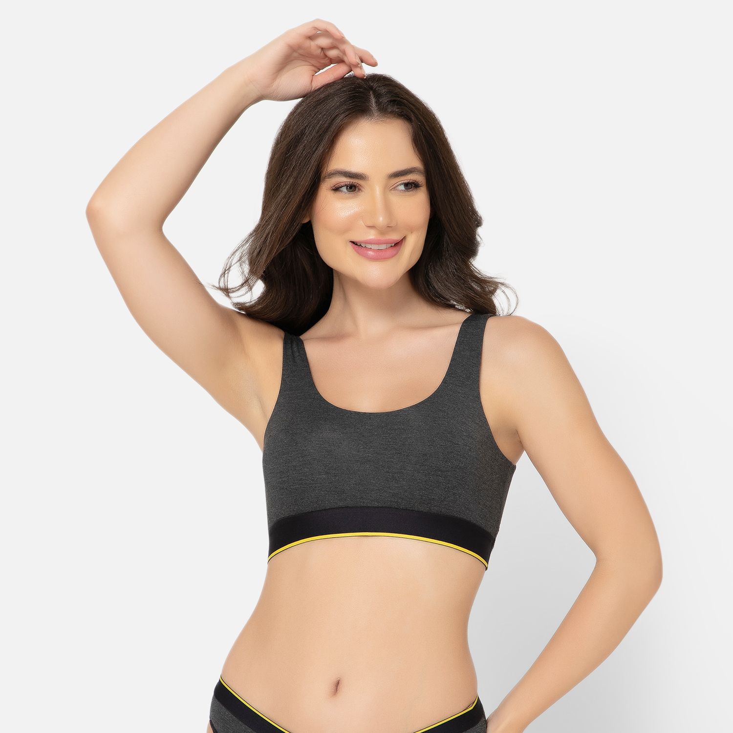 Bummer Women's Proactive Wireless Non Padded Sports Bra | Micro Modal Anti Bacterial & Full Coverage - Charcoal Melange