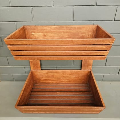 BARISH - Planter Basket 2 Tier I Handcrafted with Rubberwood | Planter Baskets for Living Room | Storage Baskets | Ideal for Gifting I 18" x 18" x 13" Inches