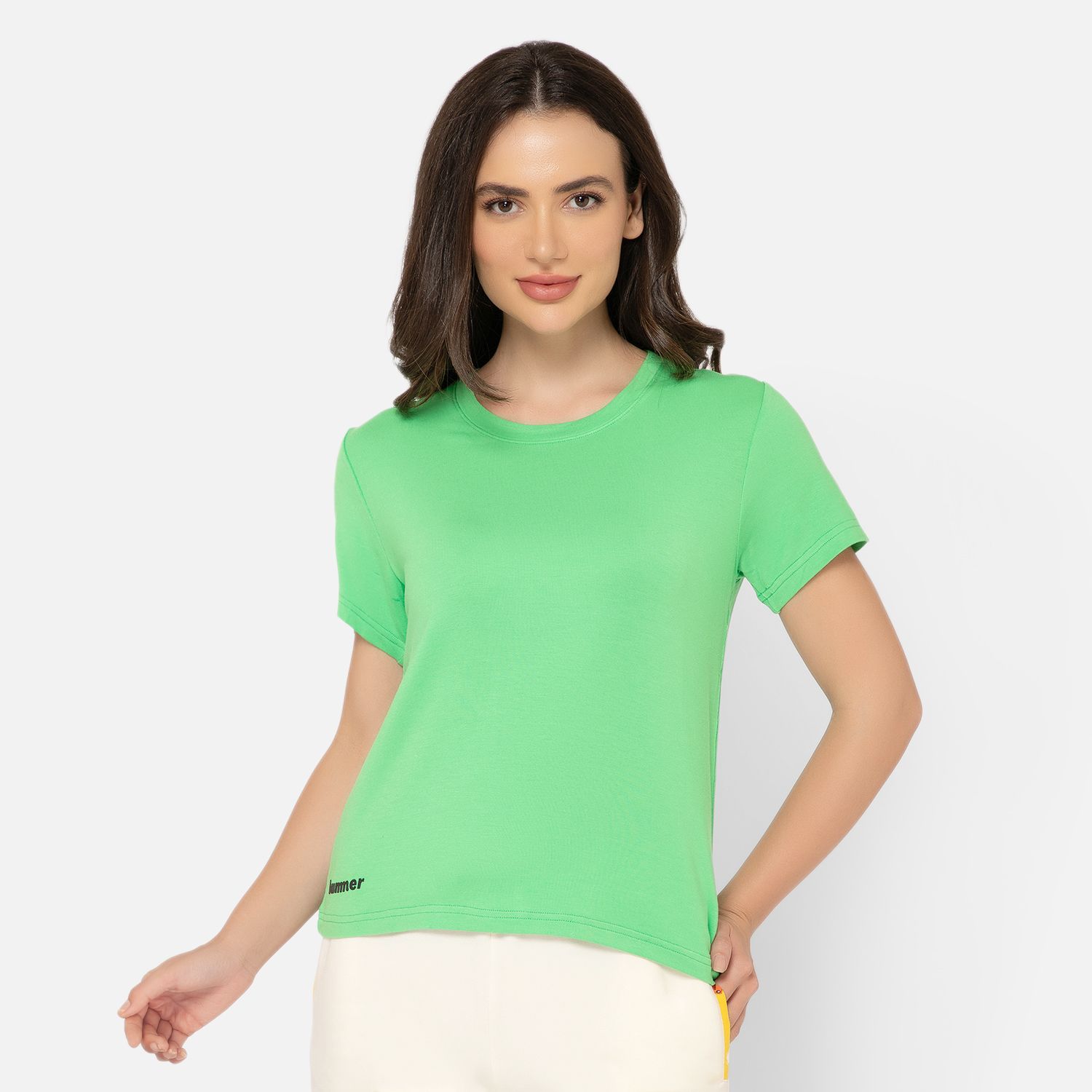 Bummer Women's Round Neck Solid Lounge T-Shirts | Relaxed Fit,Terry Modal & Half-Sleeve Tshirt - Four20