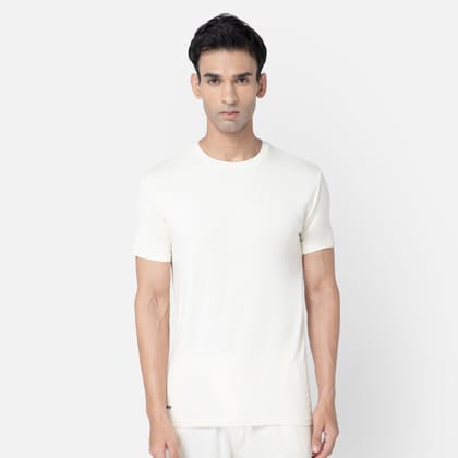 Bummer Men's Solid Relaxed Fit Micro Modal Half Sleeve T-Shirt - Champagne