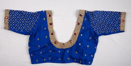 Blue Hand Embroidered Blouse With Zari And Stone Work